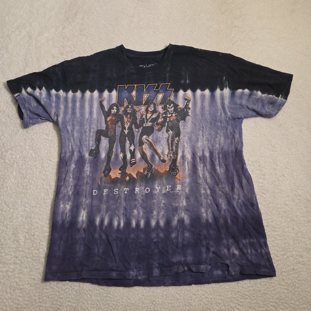 Vintage Liquid Blue‎ Kiss T Shirt Purple Medium M Destroyer Concert Tie Dye
